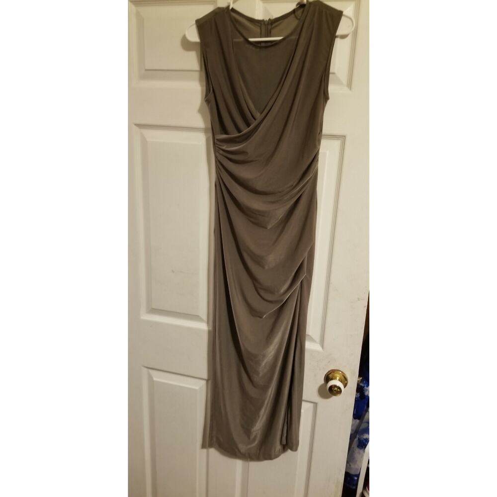 Womens Dresses Grey Silky Floor Length Backless with Thigh High Slit Size Small